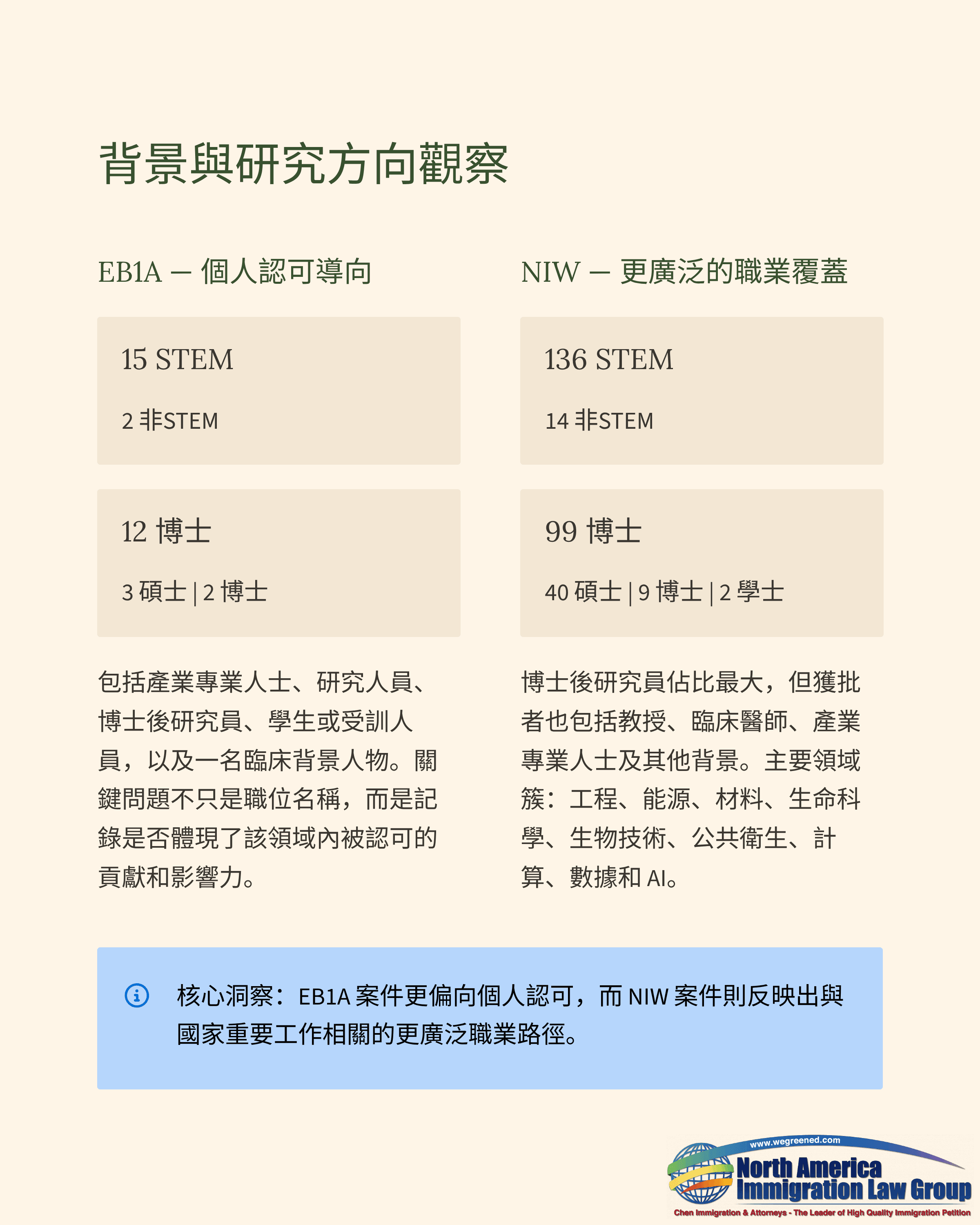 Document with Chinese text outlining categories IDEA and NIW for academic and professional qualifications.