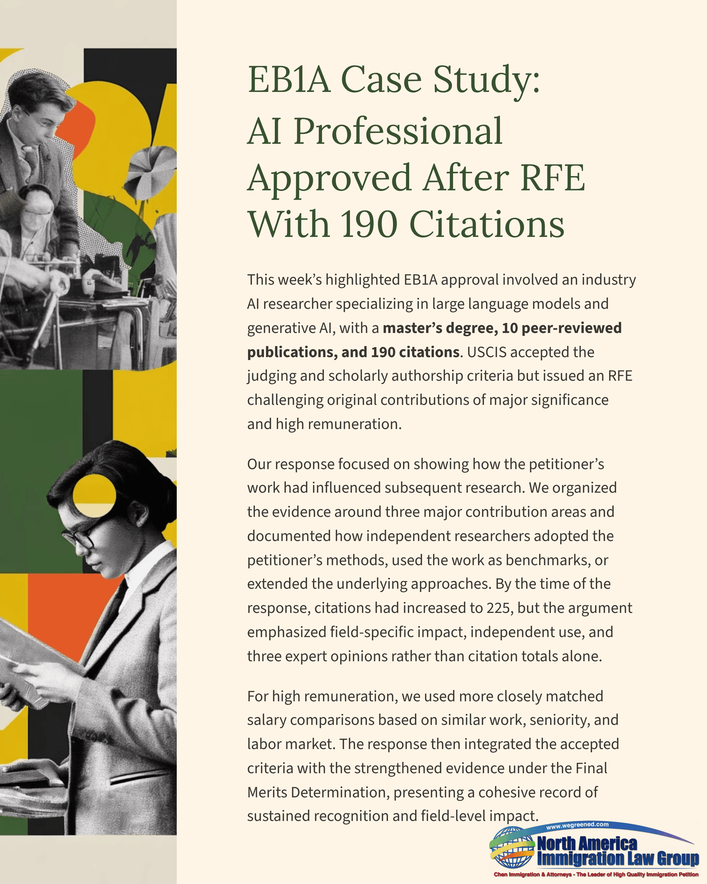 EB1A Case Study cover: AI Professional Approved After RFE, 190 Citations.