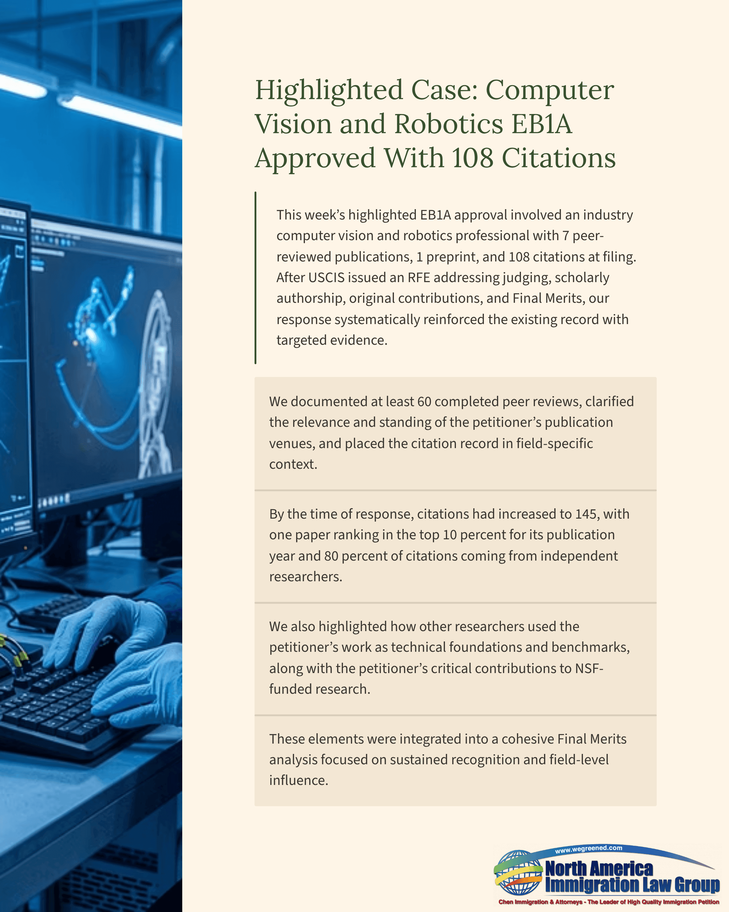Person typing at a computer with 'Computer Vision and Robotics' case study document.