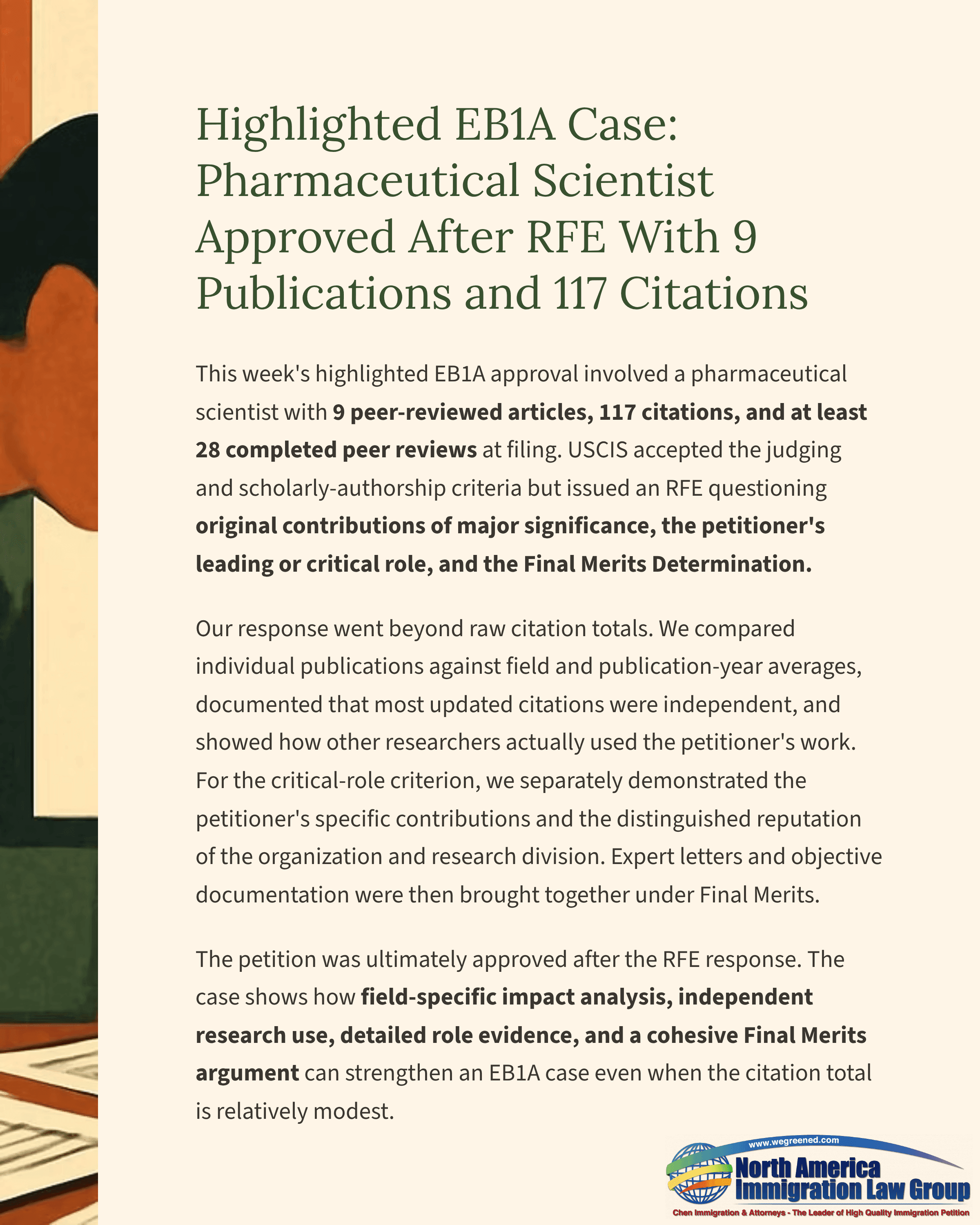 Headline: Pharmaceutical Scientist Approved After RFE With 9 Publications and 117 Citations.