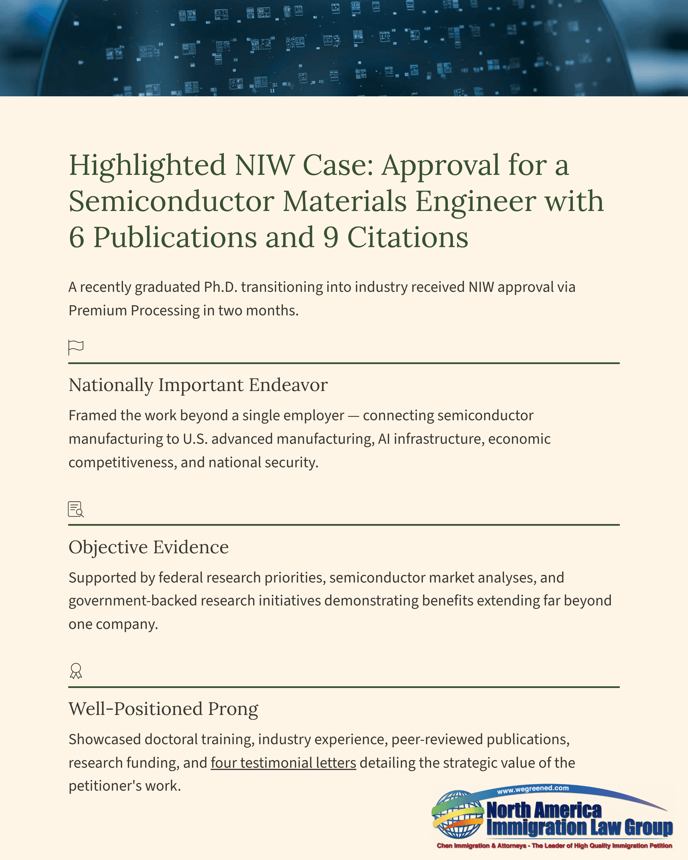 Document on a National Interest Waiver approval for a semiconductor materials engineer.