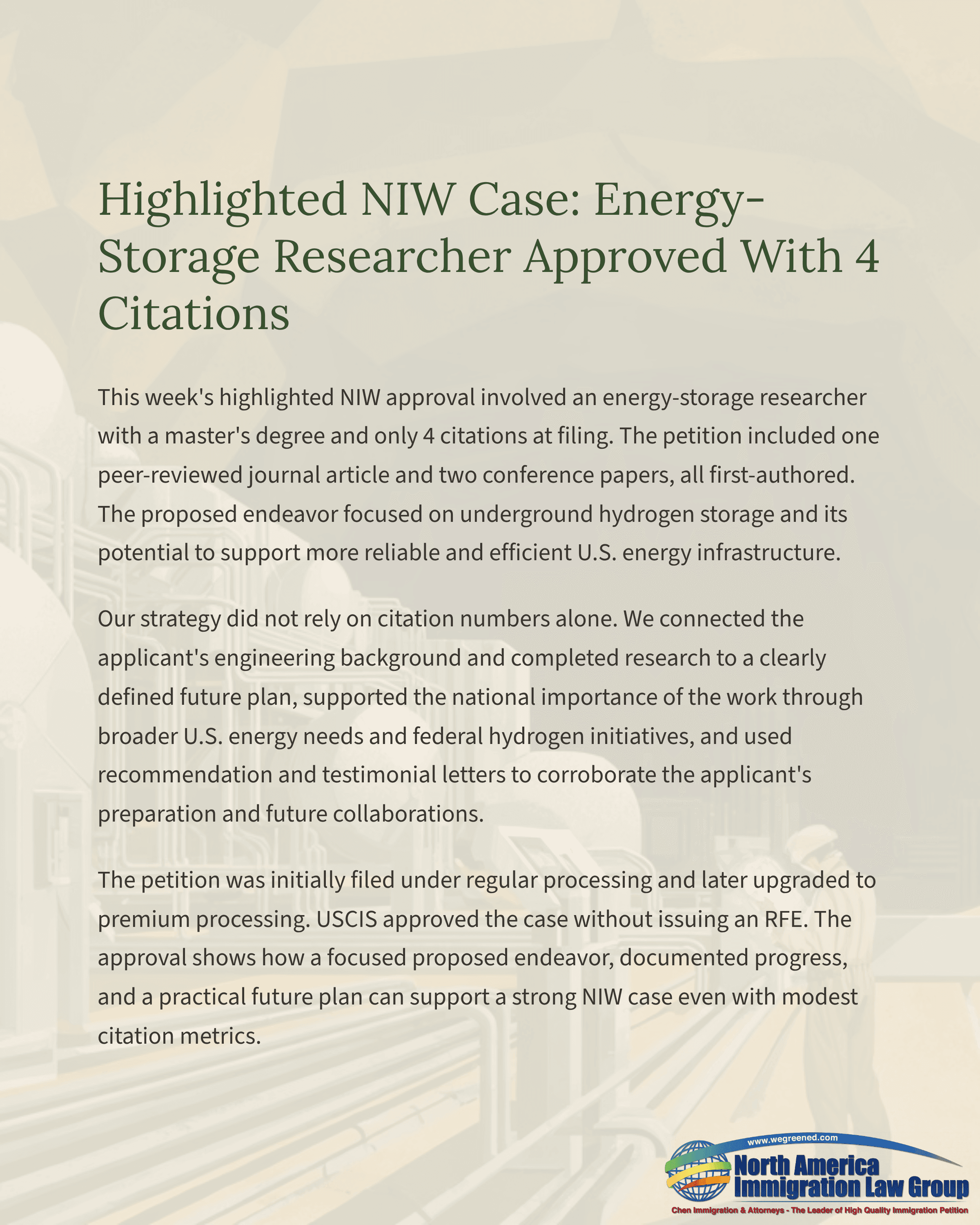 Document snippet: Highlighted NIW Case: Energy-Storage Researcher Approved With 4 Citations.