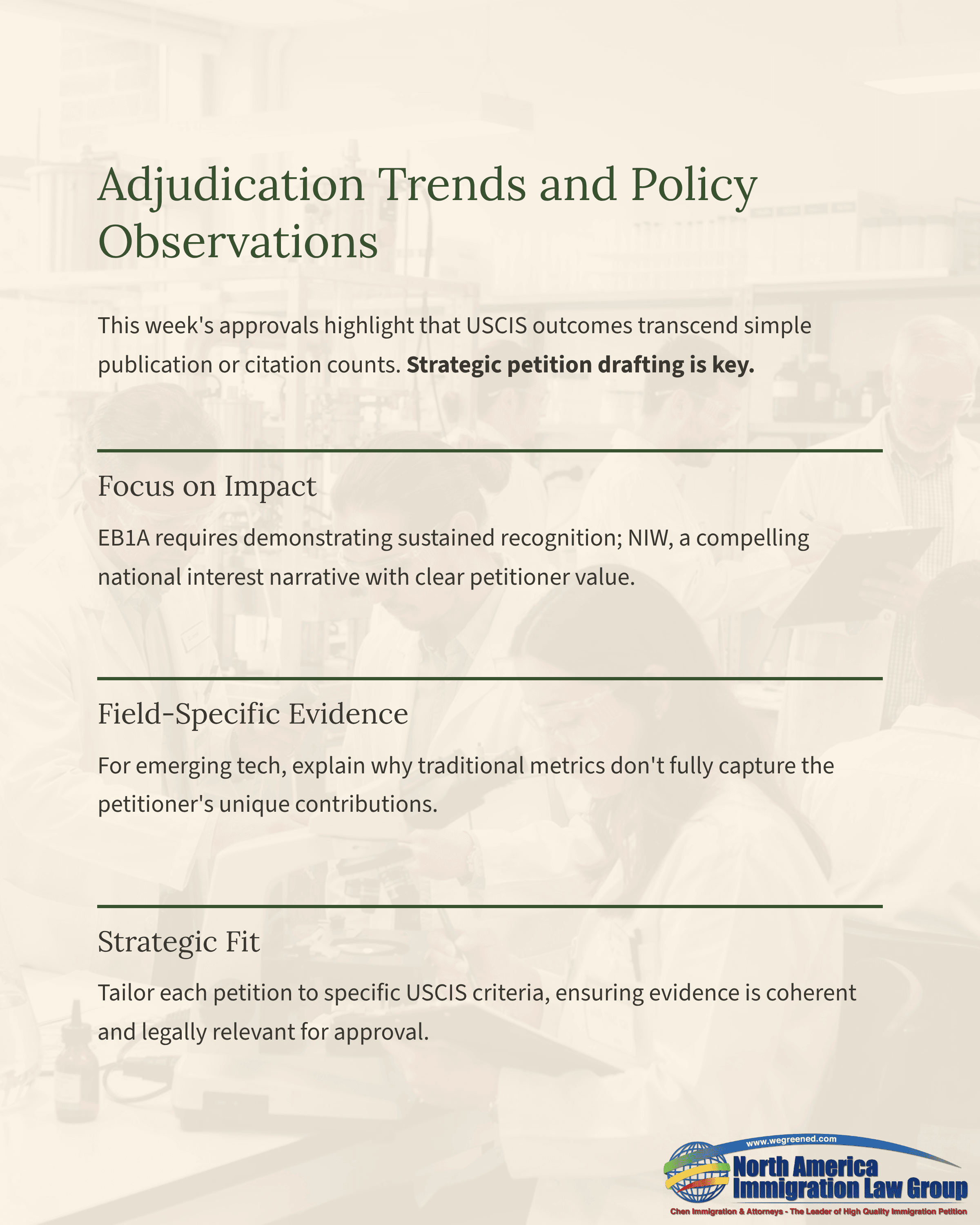 Document titled Adjudication Trends and Policy Observations, detailing petition strategies and evidence.