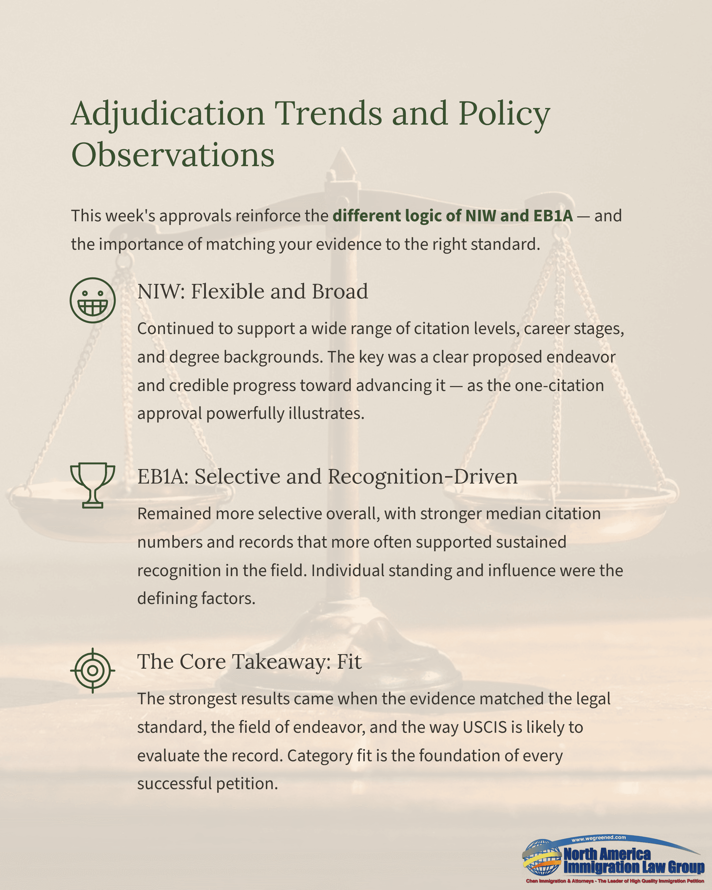 Document about Adjudication Trends and Policy Observations with scales of justice.