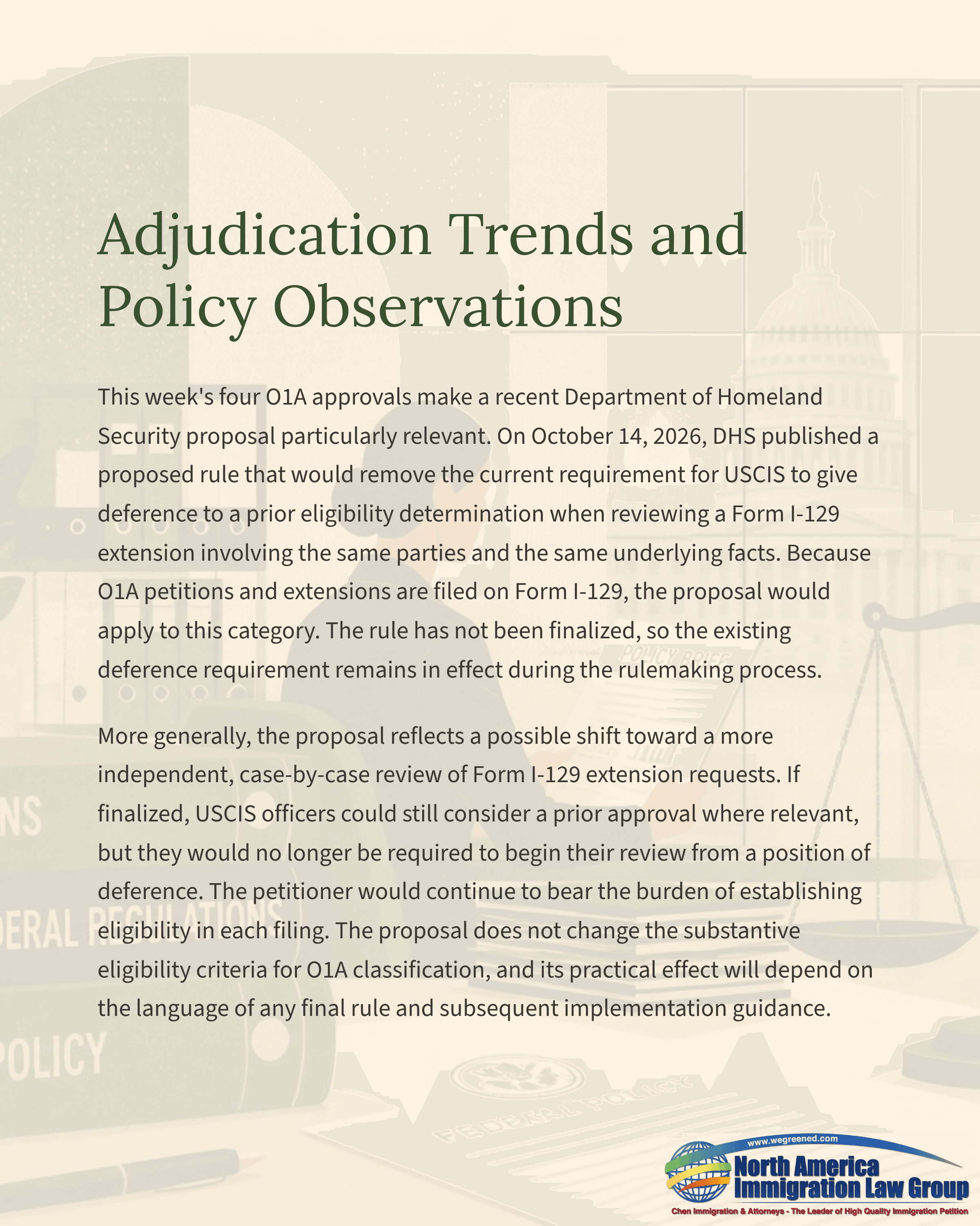 Document titled 'Adjudication Trends and Policy Observations' with detailed policy text.
