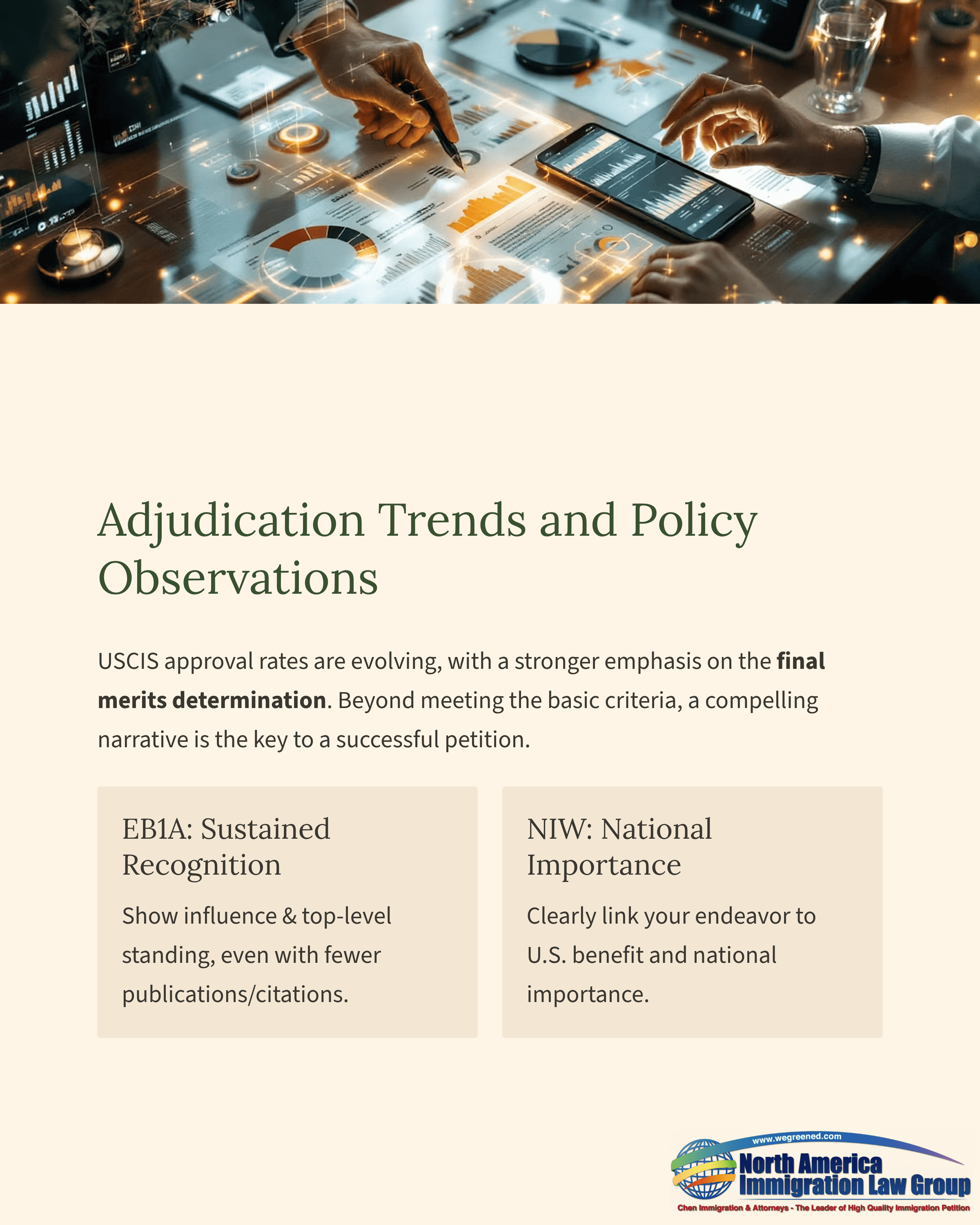 Document titled 'Adjudication Trends and Policy Observations' outlining USCIS policy details.